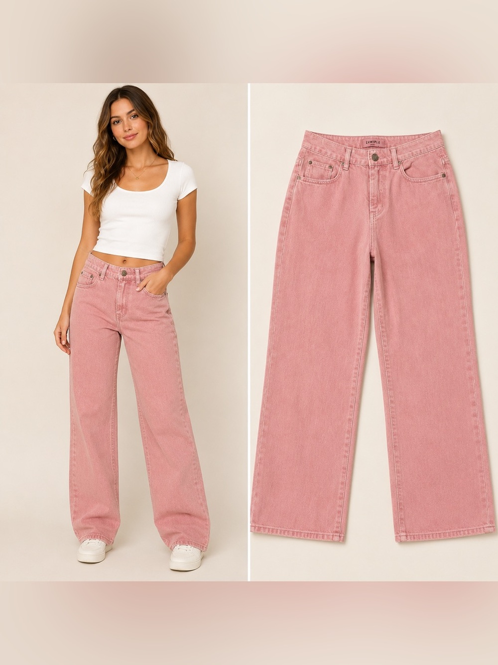 Lumiple Seoul Pink Wide Leg Jeans High Rise Korean Cotton Denim Sz 10 Girly Pop